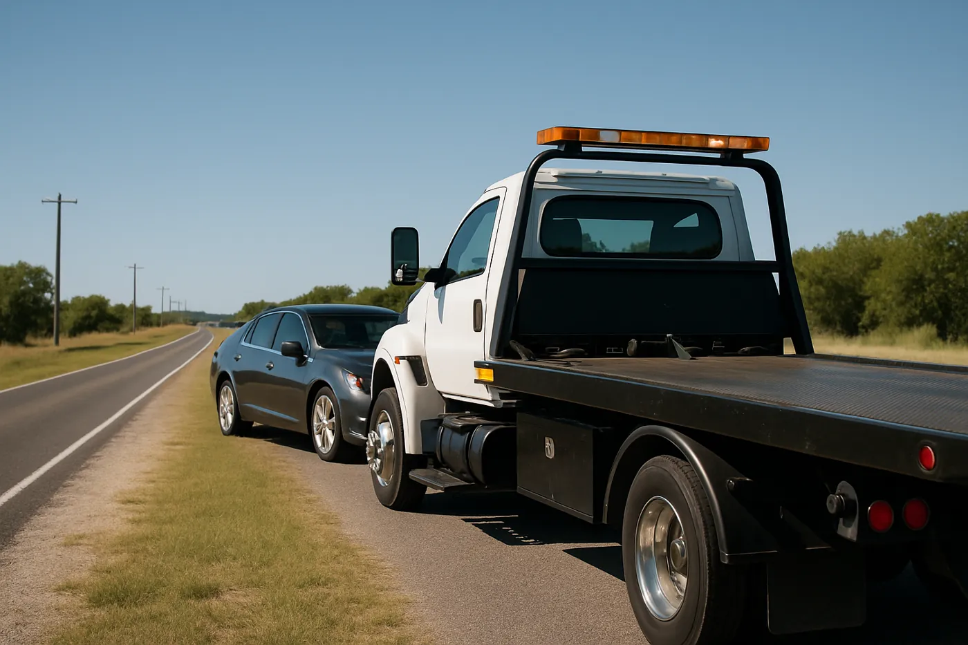 Greenville Towing tow truck on a Greenville, TX road