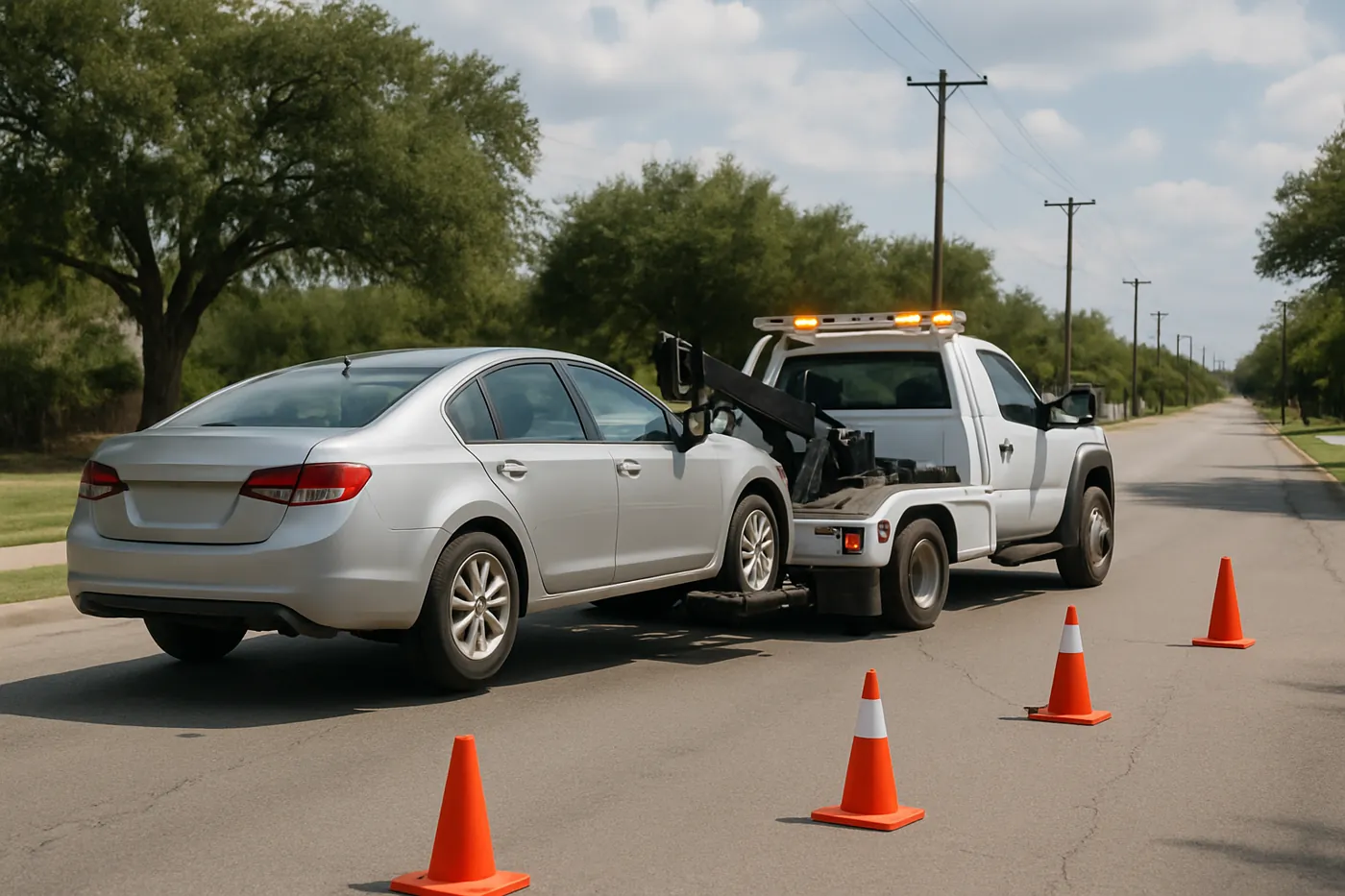Tow truck recovering a vehicle in Greenville, TX
